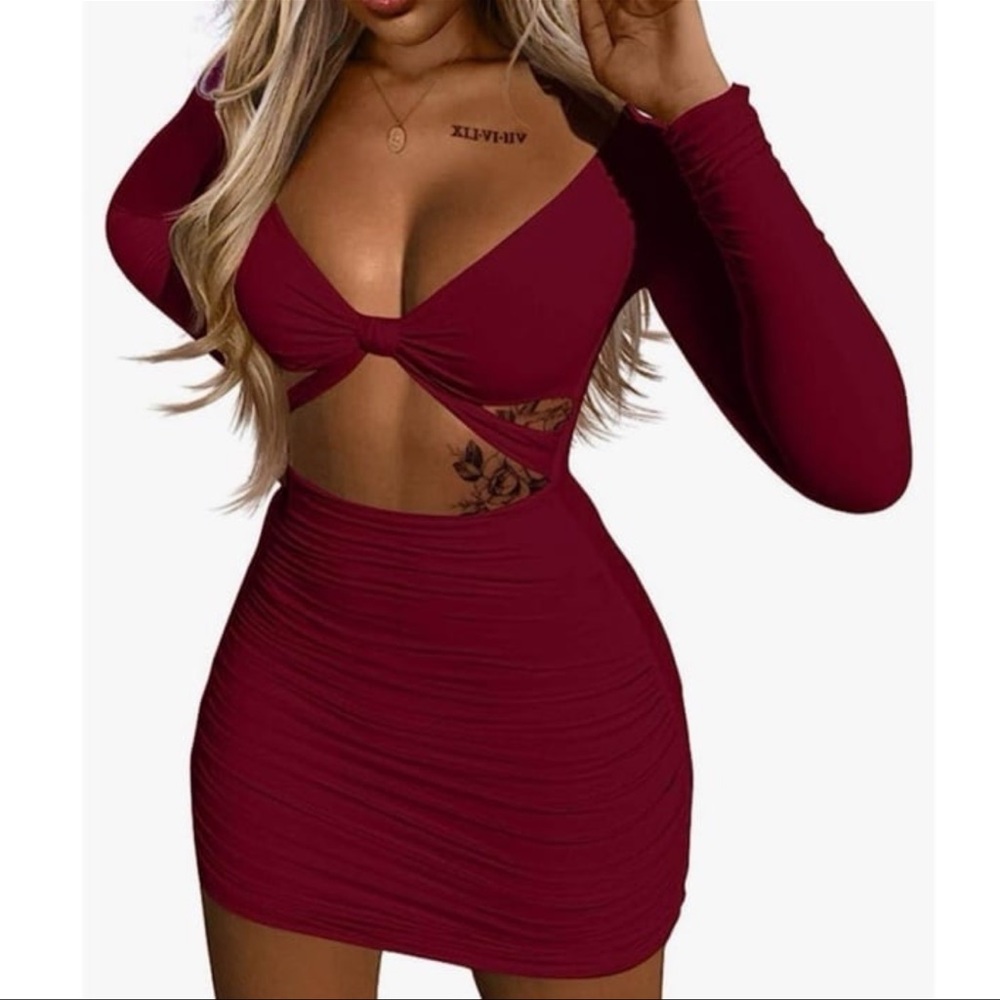 Burgundy Long Sleeve mini bodycon Dress SIZE SMALL